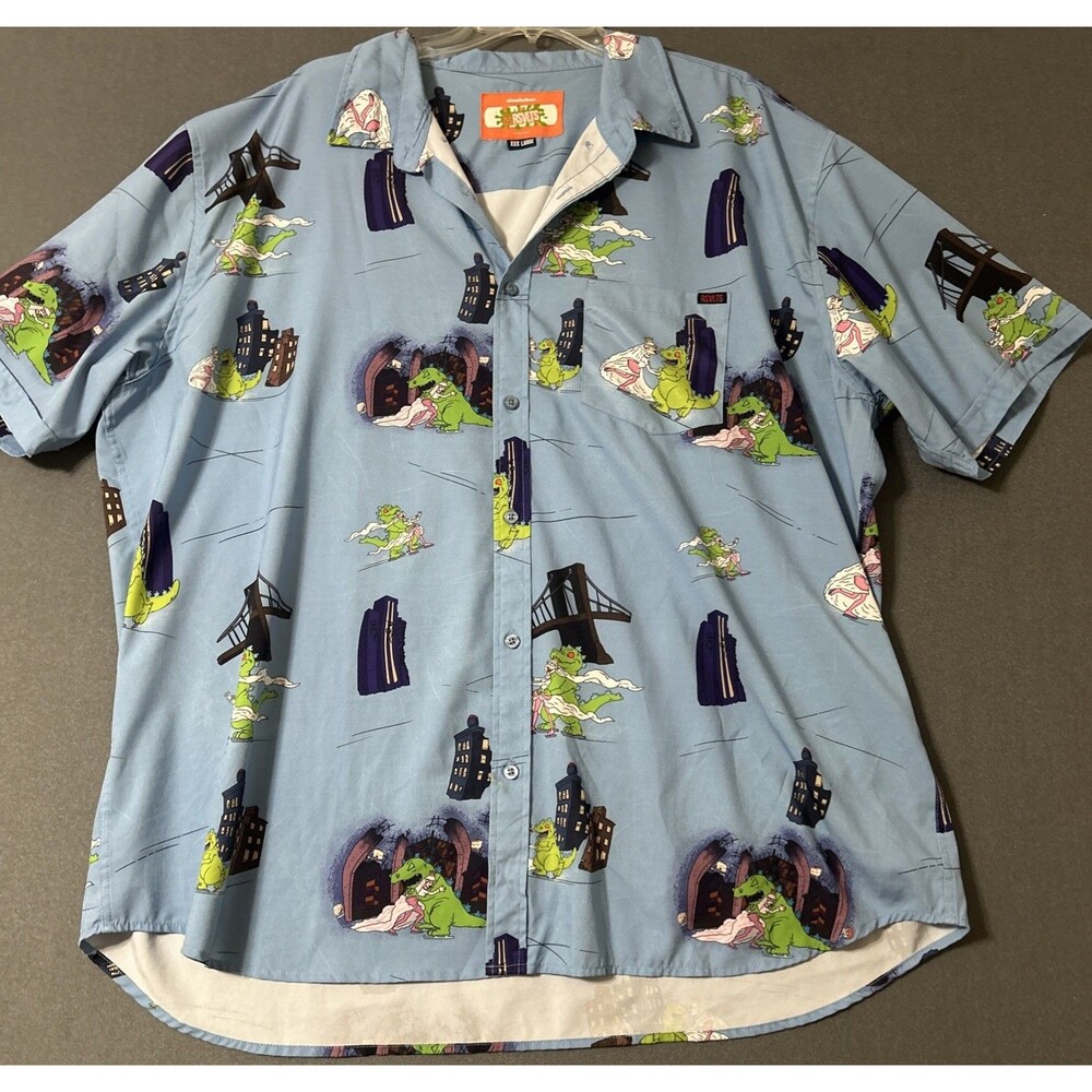 RSVLTS Nickelodeon Rugrats Reptar on Ice Short Sleeve Shirt Blue 3XL